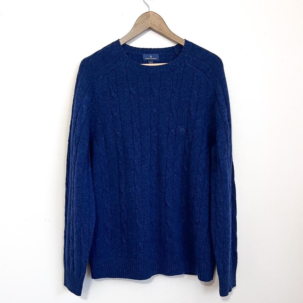 Brooks Brothers Mens Cable Knit 100% Wool Sweater Large Blue Preppy‎ Old Money
